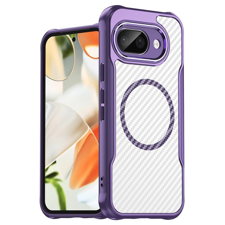 For Google Pixel 9a Case Compatible with MagSafe Hybrid Phone Cover Carbon Fiber - Purple