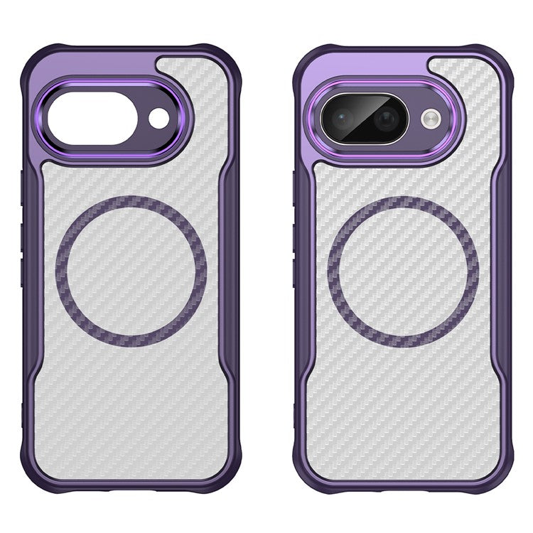 For Google Pixel 9a Case Compatible with MagSafe Hybrid Phone Cover Carbon Fiber - Purple