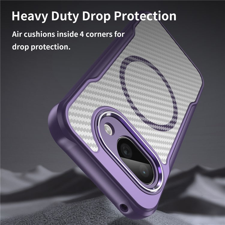 For Google Pixel 9a Case Compatible with MagSafe Hybrid Phone Cover Carbon Fiber - Purple