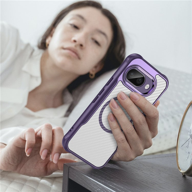 For Google Pixel 9a Case Compatible with MagSafe Hybrid Phone Cover Carbon Fiber - Purple