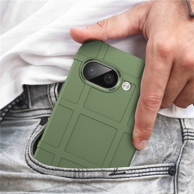 For Google Pixel 9a Case Grid Design Soft TPU Scratch-Proof Phone Cover - Green