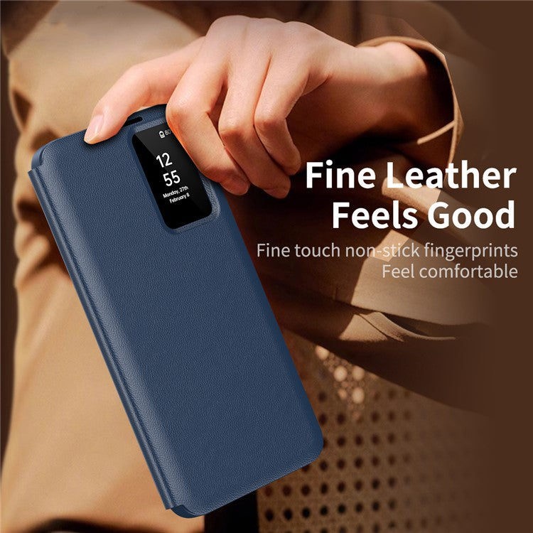 For Samsung Galaxy S25+ Leather Phone Case with View Window Card Slot - Sapphire