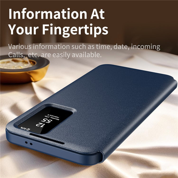 For Samsung Galaxy S25+ Leather Phone Case with View Window Card Slot - Sapphire