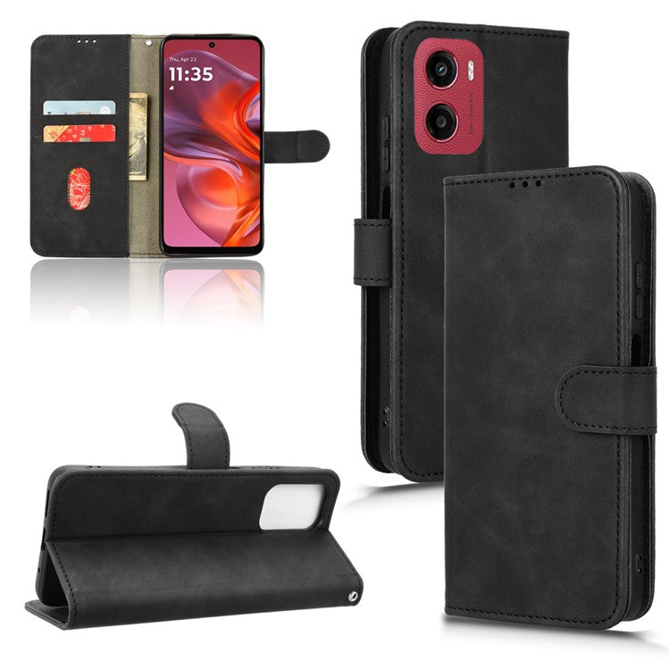 For Motorola Moto G05 4G Leather Case Skin Feel Anti Drop Wallet Flip Phone Cover - Black