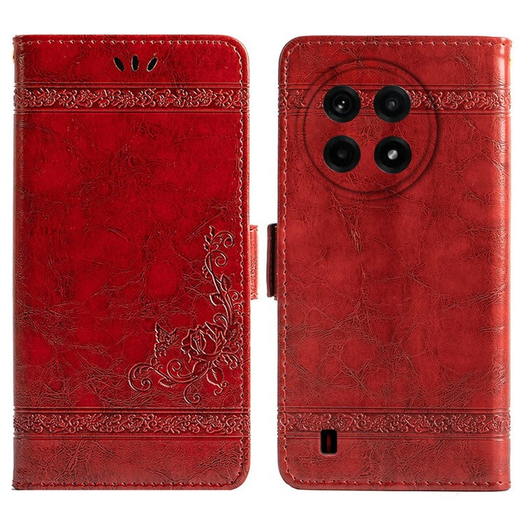 For OnePlus Ace 5 5G / Ace 5 Pro 5G Leather Case Flower Imprint Wallet Phone Cover with Side Buckle - Red