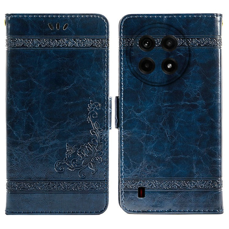 For OnePlus Ace 5 5G / Ace 5 Pro 5G Leather Case Flower Imprint Wallet Phone Cover with Side Buckle - Blue