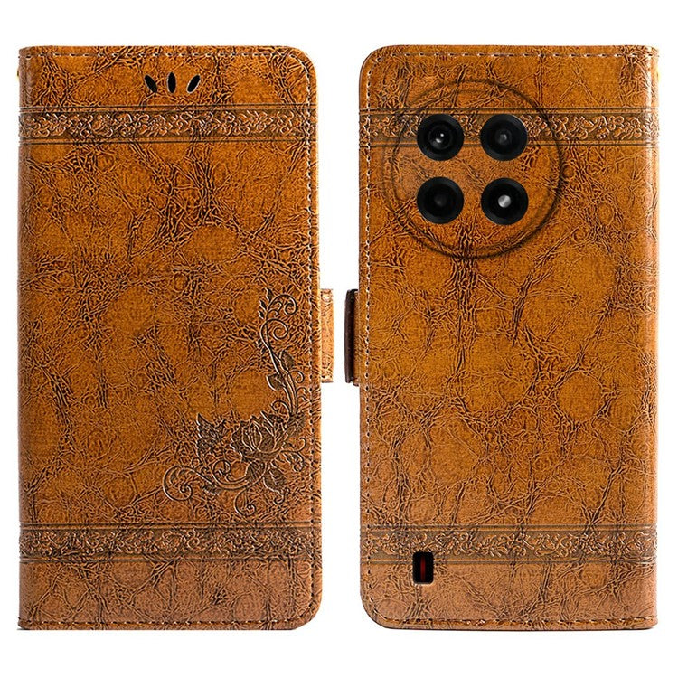 For OnePlus Ace 5 5G / Ace 5 Pro 5G Leather Case Flower Imprint Wallet Phone Cover with Side Buckle - Brown