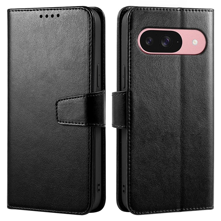 For Google Pixel 9 Pro / Pixel 9 Case Stand Card Holder Wallet Leather Phone Cover - Black