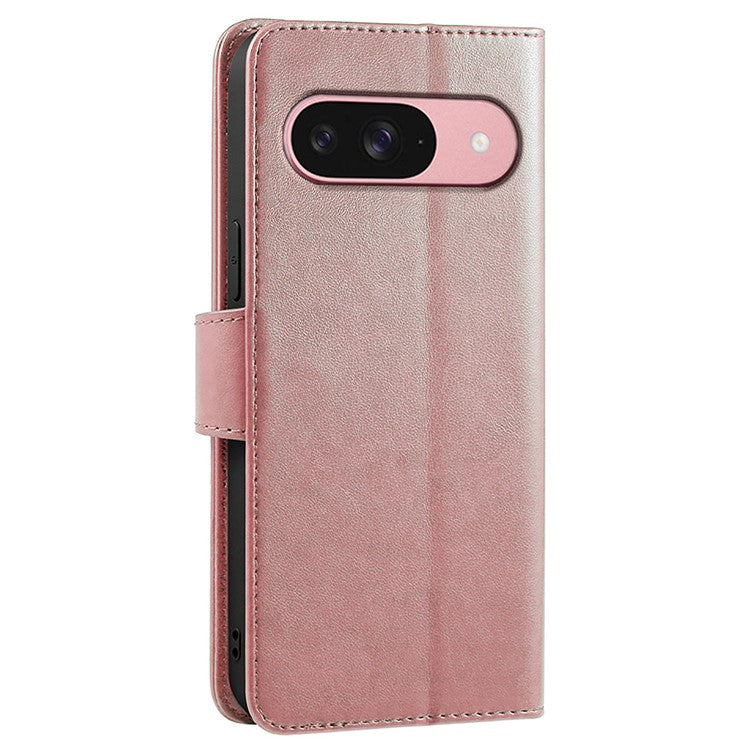 For Google Pixel 9 Pro / Pixel 9 Case Stand Card Holder Wallet Leather Phone Cover - Rose Gold