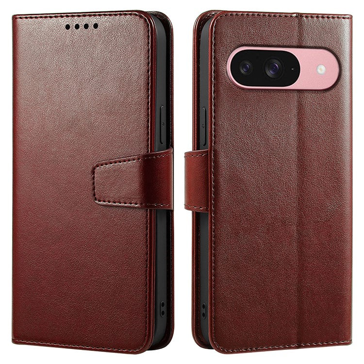 For Google Pixel 9 Pro / Pixel 9 Case Stand Card Holder Wallet Leather Phone Cover - Brown