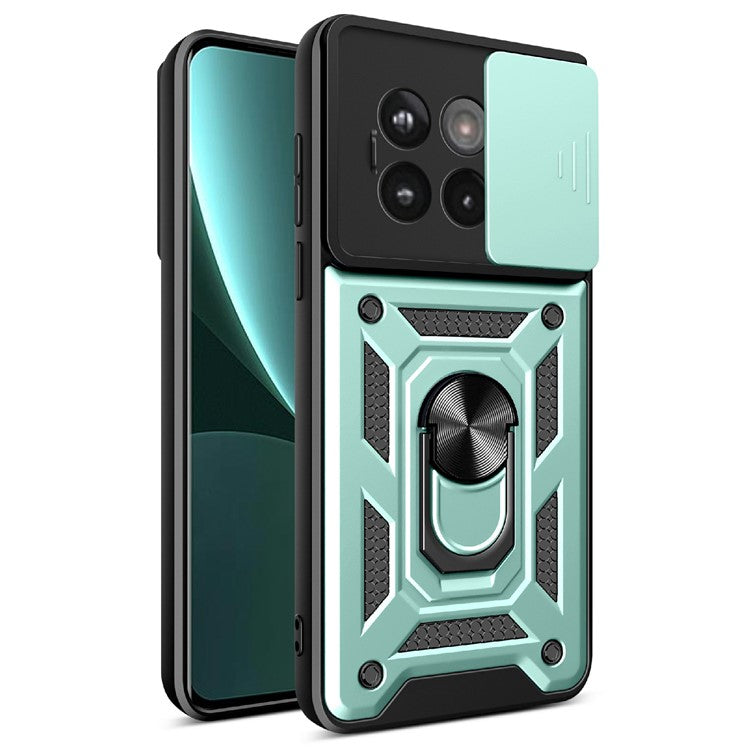 Phone Case For OnePlus 13R 5G  /  Ace 5 Pro 5G  /  Ace 5 5G PC + TPU Kickstand Phone Cover with Slide Camera Lid - Green