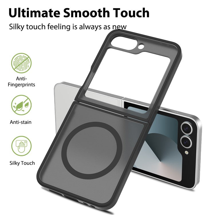 For Samsung Galaxy Z Flip6 5G Case Compatible with MagSafe TPU Frame Acrylic Back Phone Cover Skin Touch - Black