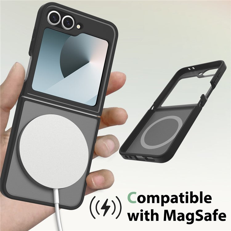 For Samsung Galaxy Z Flip6 5G Case Compatible with MagSafe TPU Frame Acrylic Back Phone Cover Skin Touch - Black