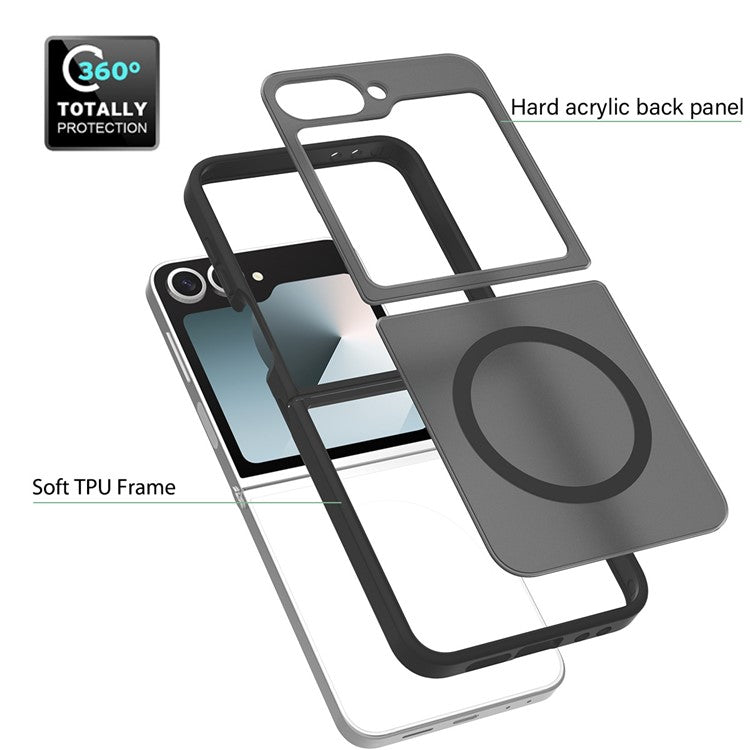 For Samsung Galaxy Z Flip6 5G Case Compatible with MagSafe TPU Frame Acrylic Back Phone Cover Skin Touch - Black