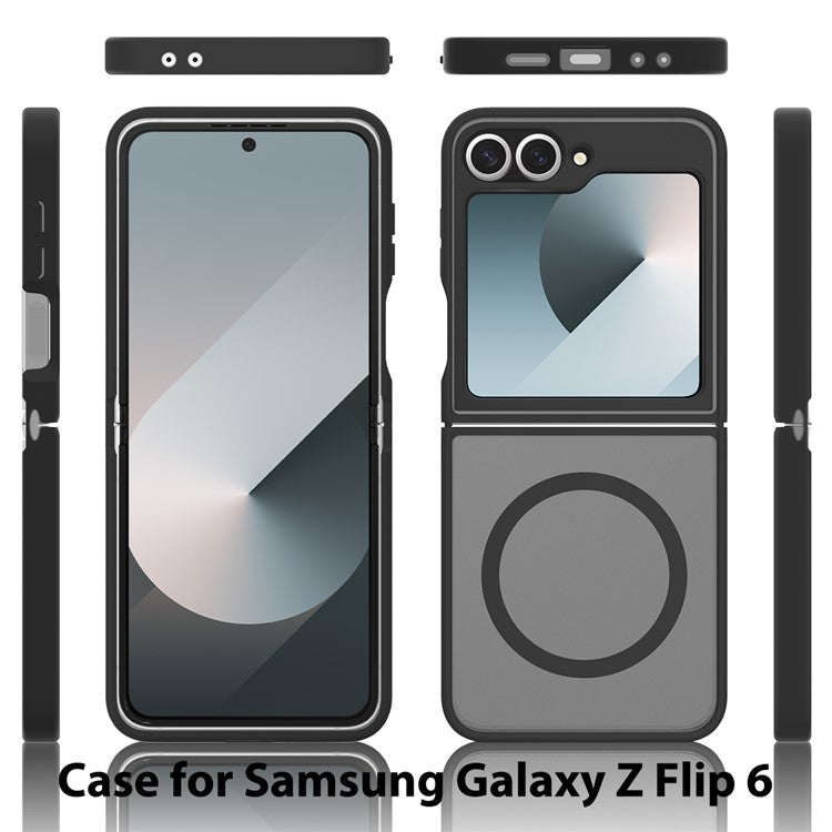 For Samsung Galaxy Z Flip6 5G Case Compatible with MagSafe TPU Frame Acrylic Back Phone Cover Skin Touch - Black