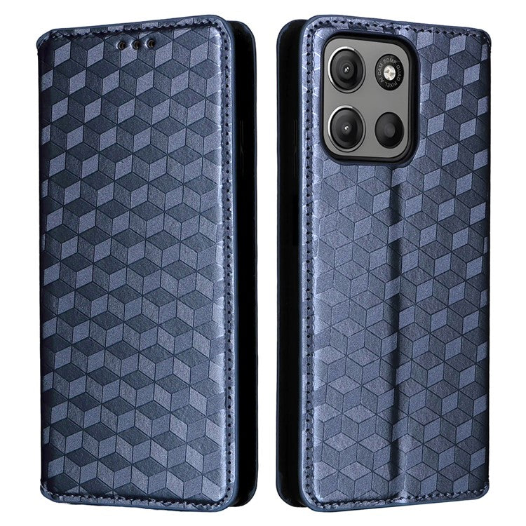 For Motorola Moto G15 Power 4G  /  G15 4G Wallet Case Rhombus Imprinted Leather Phone Cover - Blue