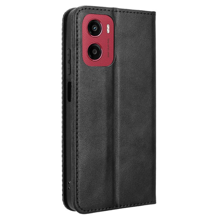 For Motorola Moto G05 4G  /  E15 4G Leather Case Wallet Stand Retro Texture Phone Cover - Black