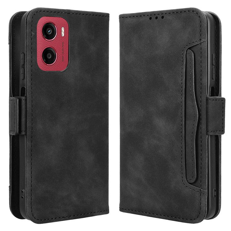 For Motorola Moto G05 4G  /  E15 4G Leather Case Phone Wallet Cover with Multiple Card Slots - Black