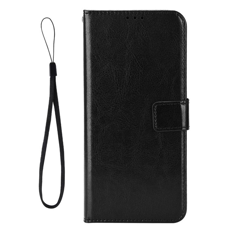 For Motorola Moto G05 4G  /  E15 4G Case Crazy Horse Texture PU Leather Phone Wallet Cover - Black