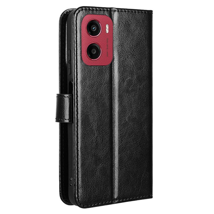 For Motorola Moto G05 4G  /  E15 4G Case Crazy Horse Texture PU Leather Phone Wallet Cover - Black