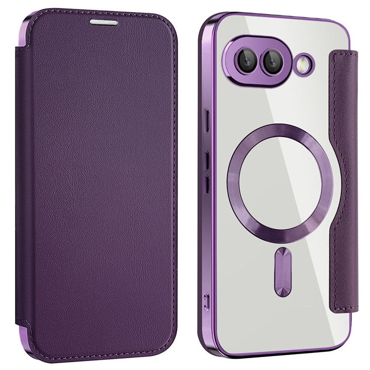 For Google Pixel 9a Case Compatible with MagSafe RFID Blocking Leather Phone Cover - Purple