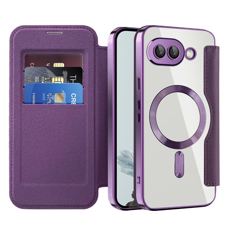 For Google Pixel 9a Case Compatible with MagSafe RFID Blocking Leather Phone Cover - Purple