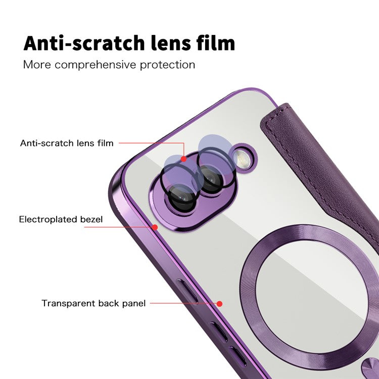 For Google Pixel 9a Case Compatible with MagSafe RFID Blocking Leather Phone Cover - Purple