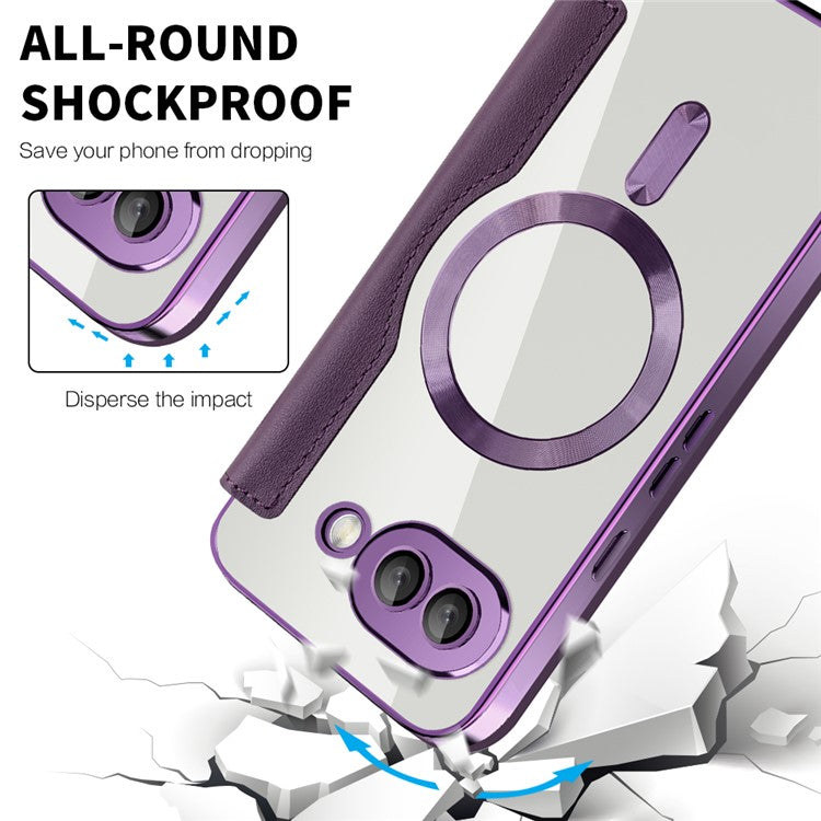 For Google Pixel 9a Case Compatible with MagSafe RFID Blocking Leather Phone Cover - Purple