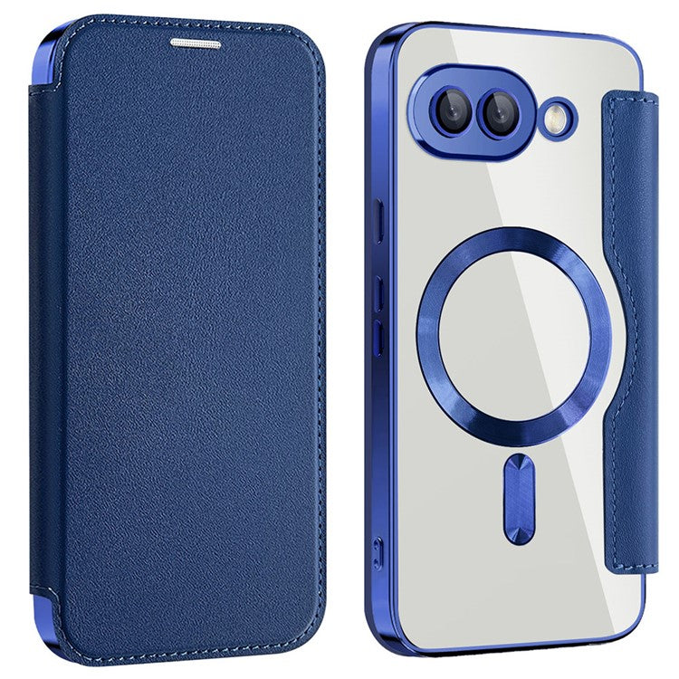 For Google Pixel 9a Case Compatible with MagSafe RFID Blocking Leather Phone Cover - Sapphire