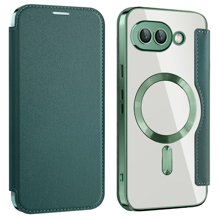 For Google Pixel 9a Case Compatible with MagSafe RFID Blocking Leather Phone Cover - Blackish Green