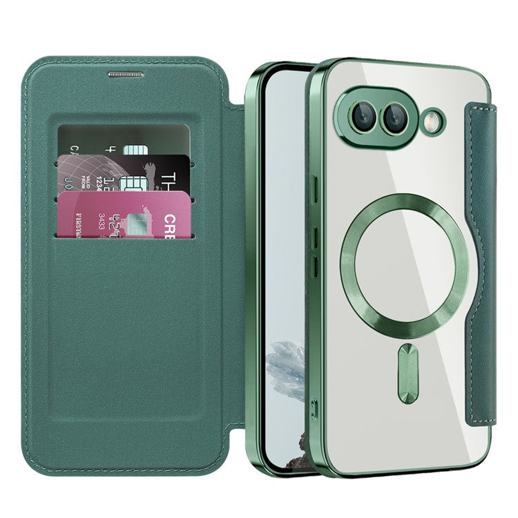 For Google Pixel 9a Case Compatible with MagSafe RFID Blocking Leather Phone Cover - Blackish Green