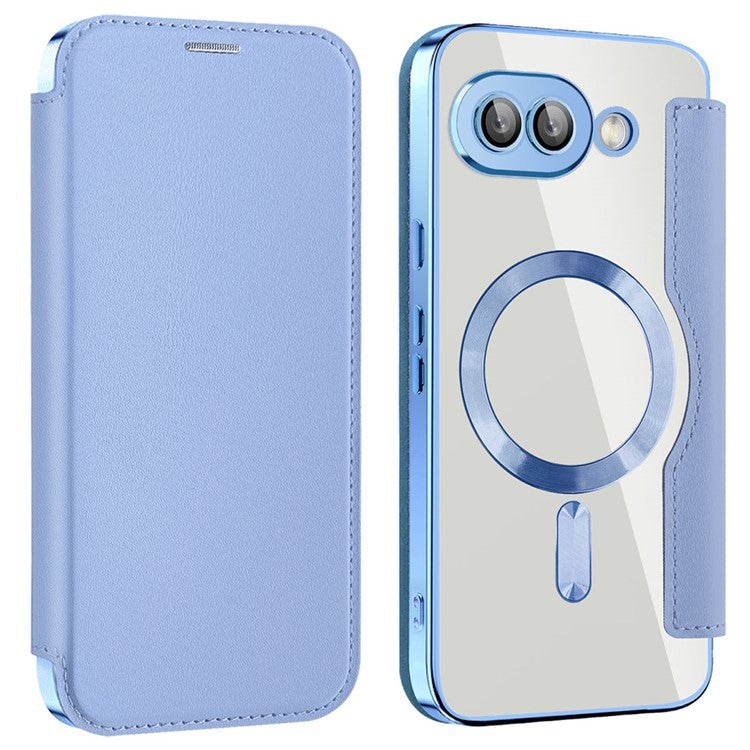 For Google Pixel 9a Case Compatible with MagSafe RFID Blocking Leather Phone Cover - Blue