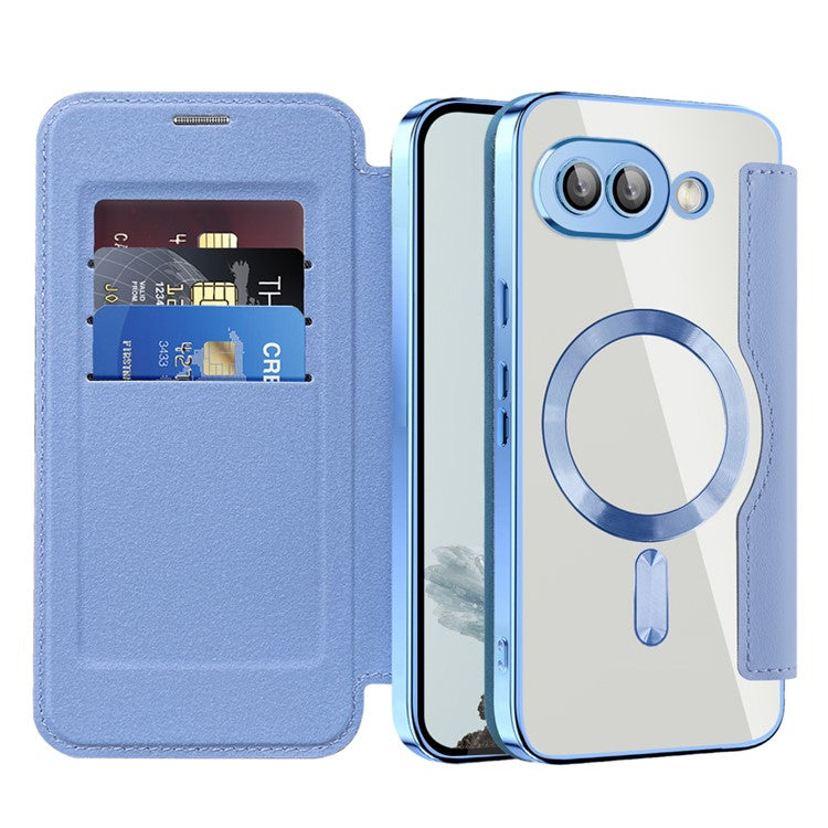 For Google Pixel 9a Case Compatible with MagSafe RFID Blocking Leather Phone Cover - Blue