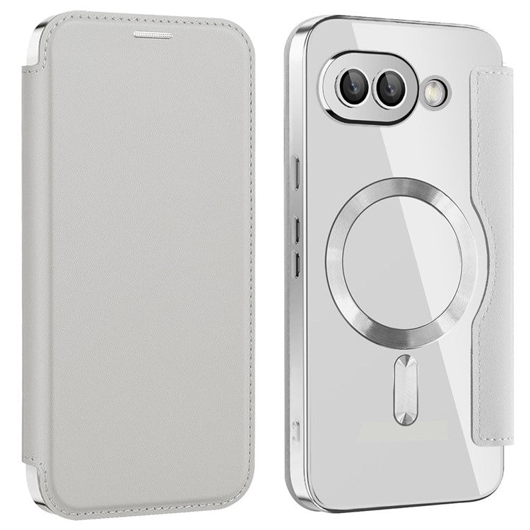 For Google Pixel 9a Case Compatible with MagSafe RFID Blocking Leather Phone Cover - Silver