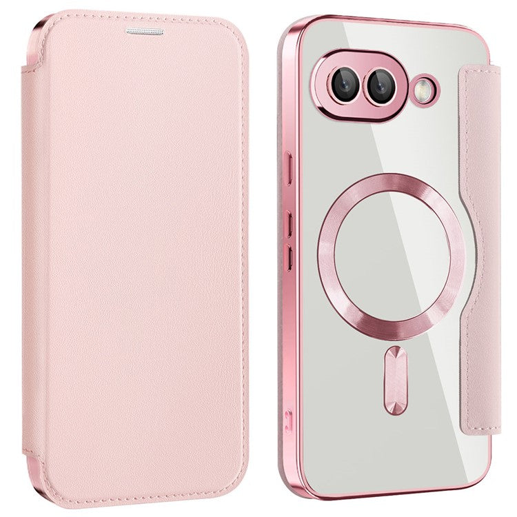 For Google Pixel 9a Case Compatible with MagSafe RFID Blocking Leather Phone Cover - Pink