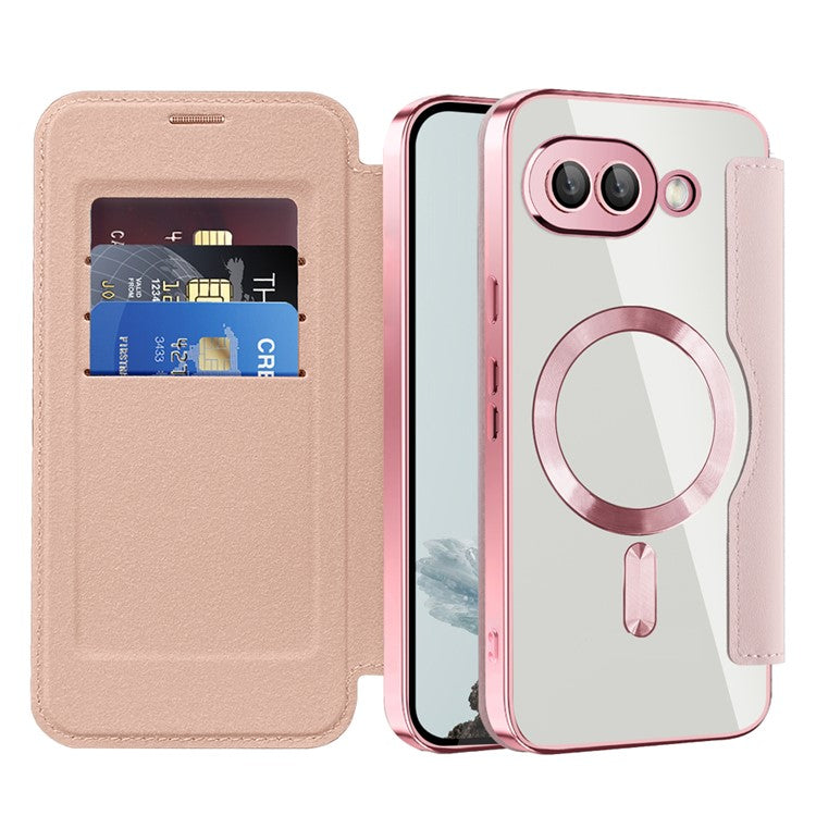 For Google Pixel 9a Case Compatible with MagSafe RFID Blocking Leather Phone Cover - Pink