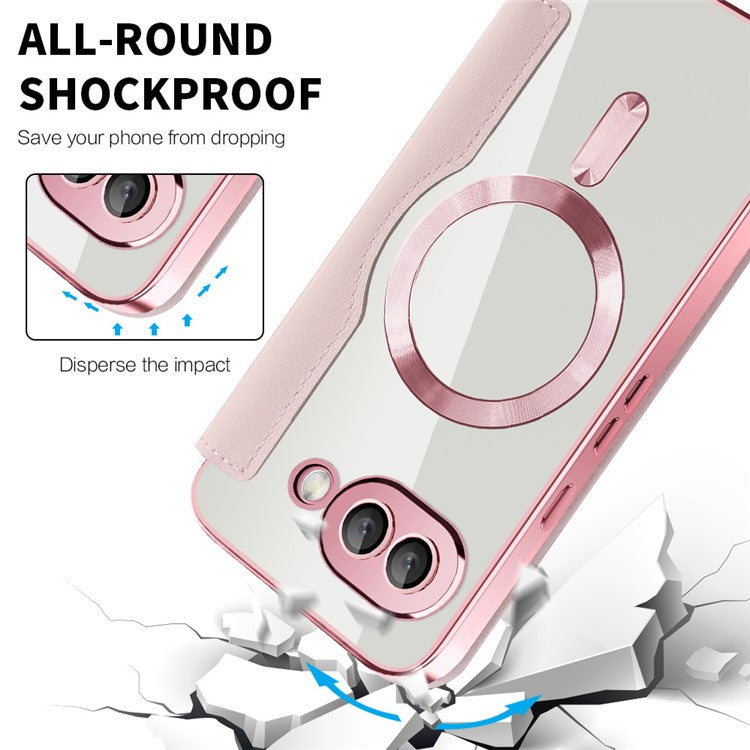 For Google Pixel 9a Case Compatible with MagSafe RFID Blocking Leather Phone Cover - Pink