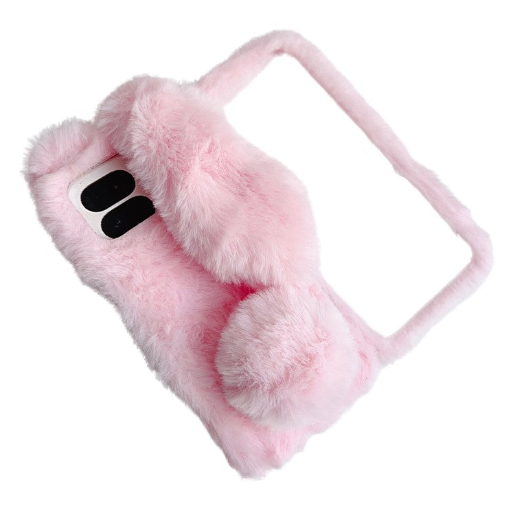 For Google Pixel 9 Pro Fold 5G Case Bunny Ears Winter Plush Soft TPU Phone Cover - Pink