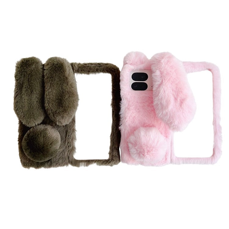 For Google Pixel 9 Pro Fold 5G Case Bunny Ears Winter Plush Soft TPU Phone Cover - Pink