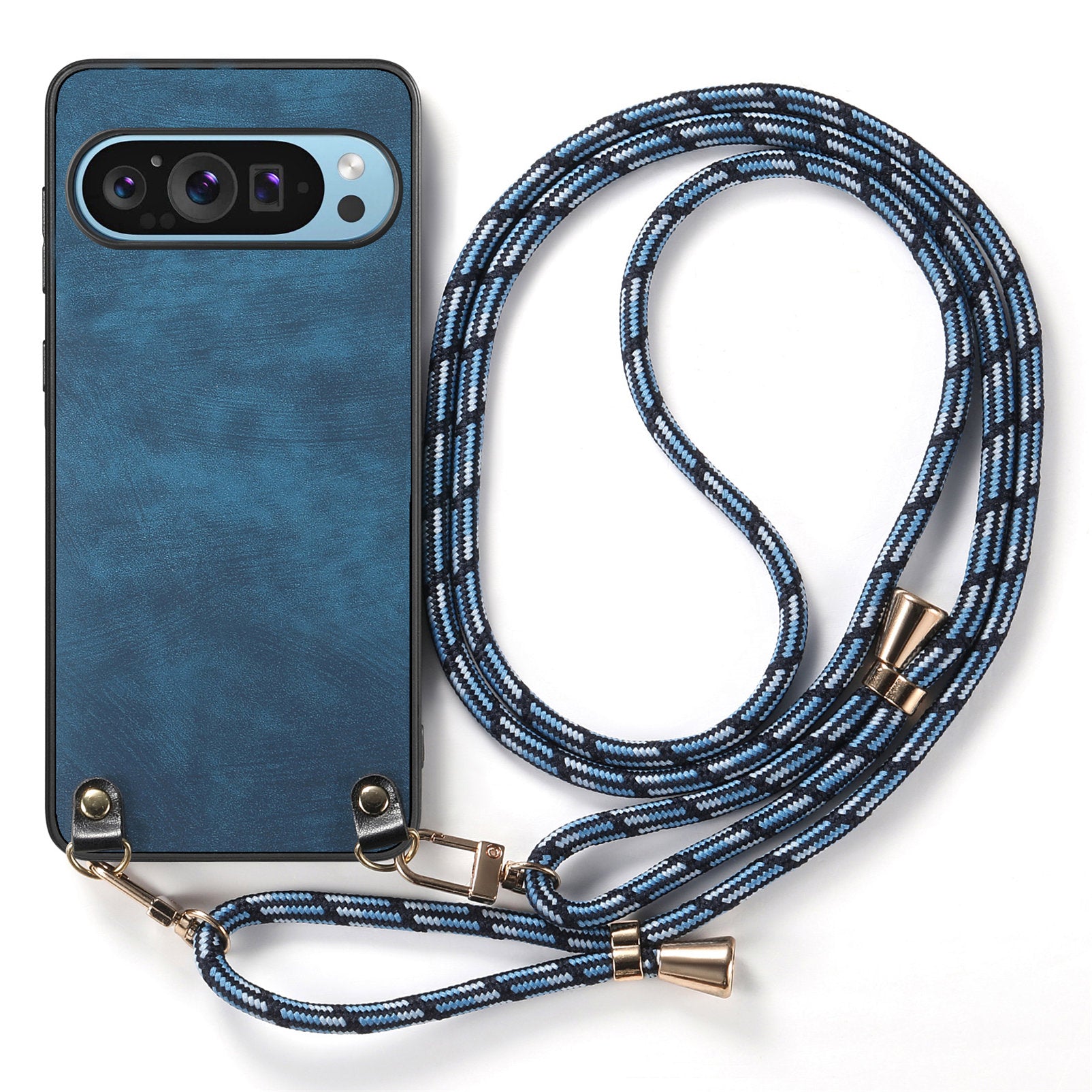 For Google Pixel 9 Retro Leather Phone Back Cover with Adjustable Strap - Blue