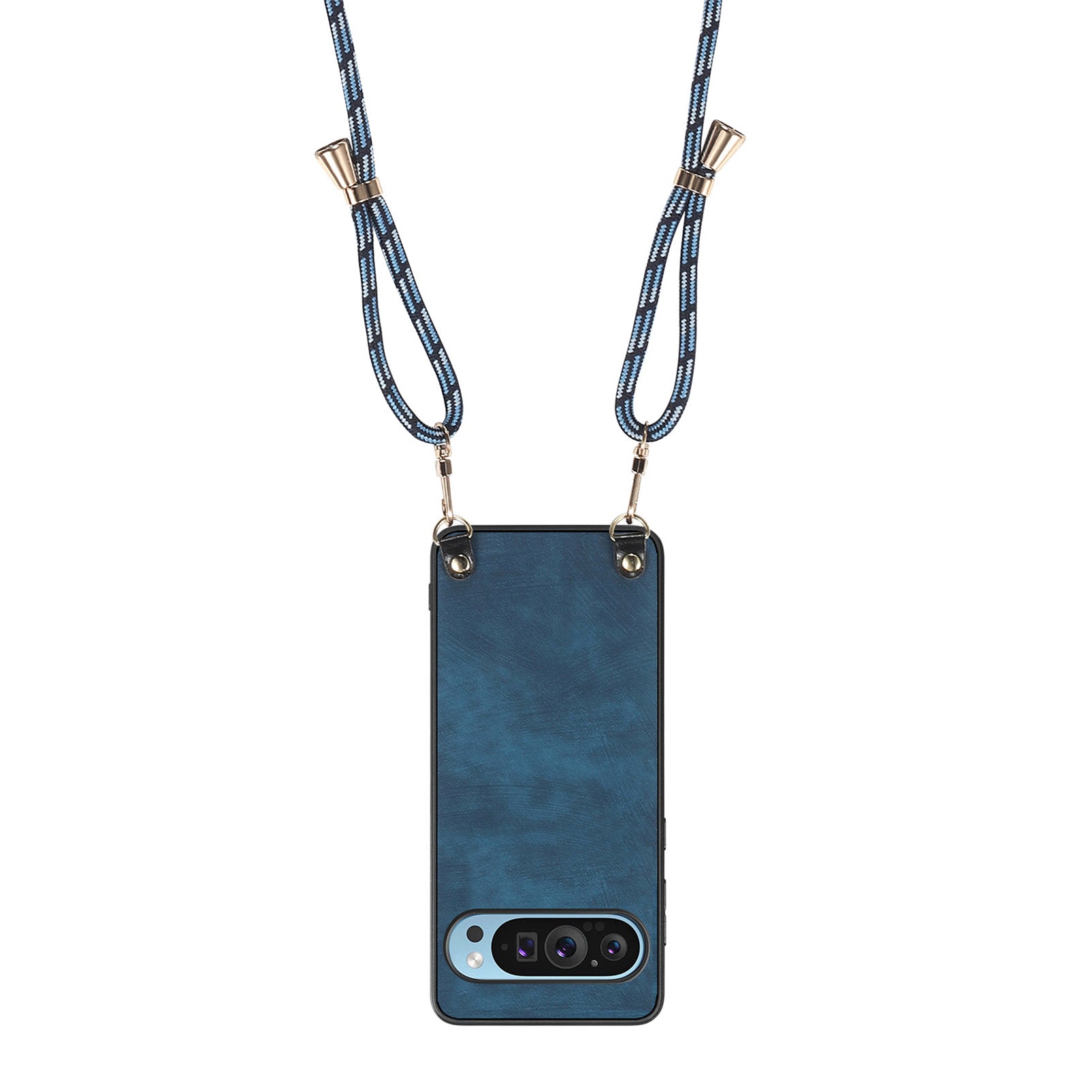 For Google Pixel 9 Retro Leather Phone Back Cover with Adjustable Strap - Blue