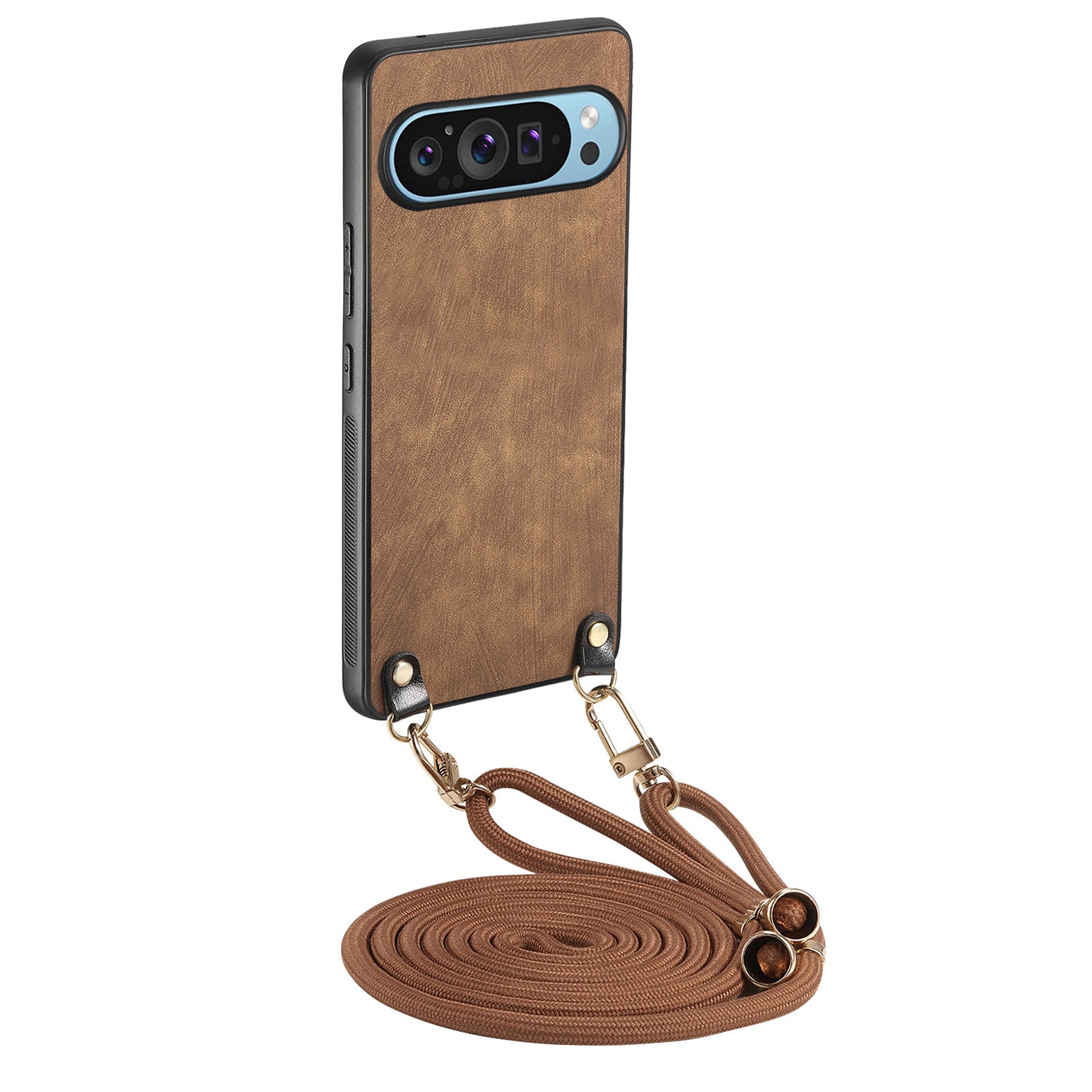 For Google Pixel 9 Retro Leather Phone Back Cover with Adjustable Strap - Brown