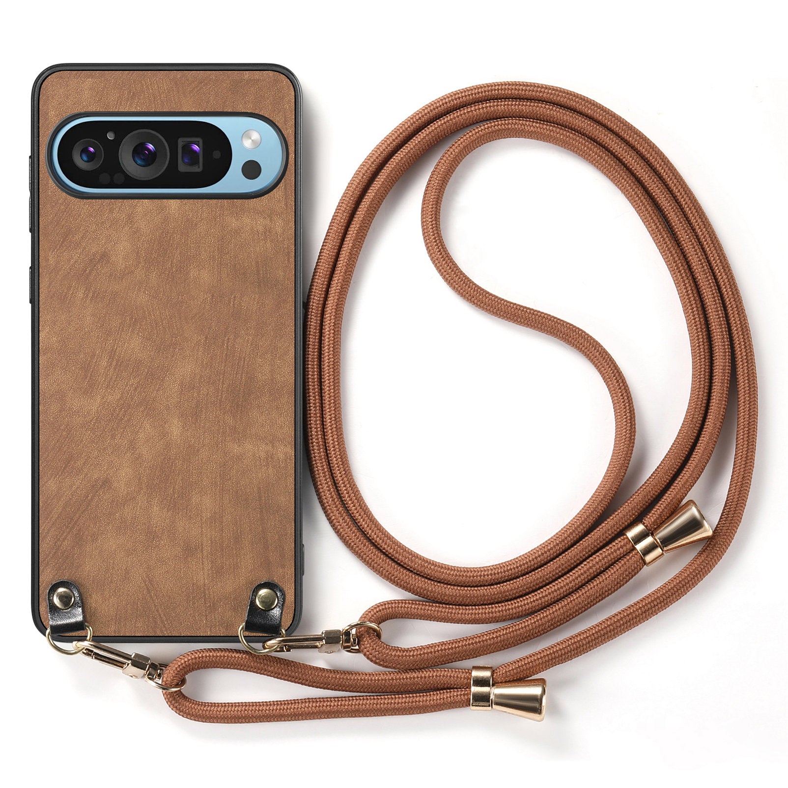 For Google Pixel 9 Retro Leather Phone Back Cover with Adjustable Strap - Brown