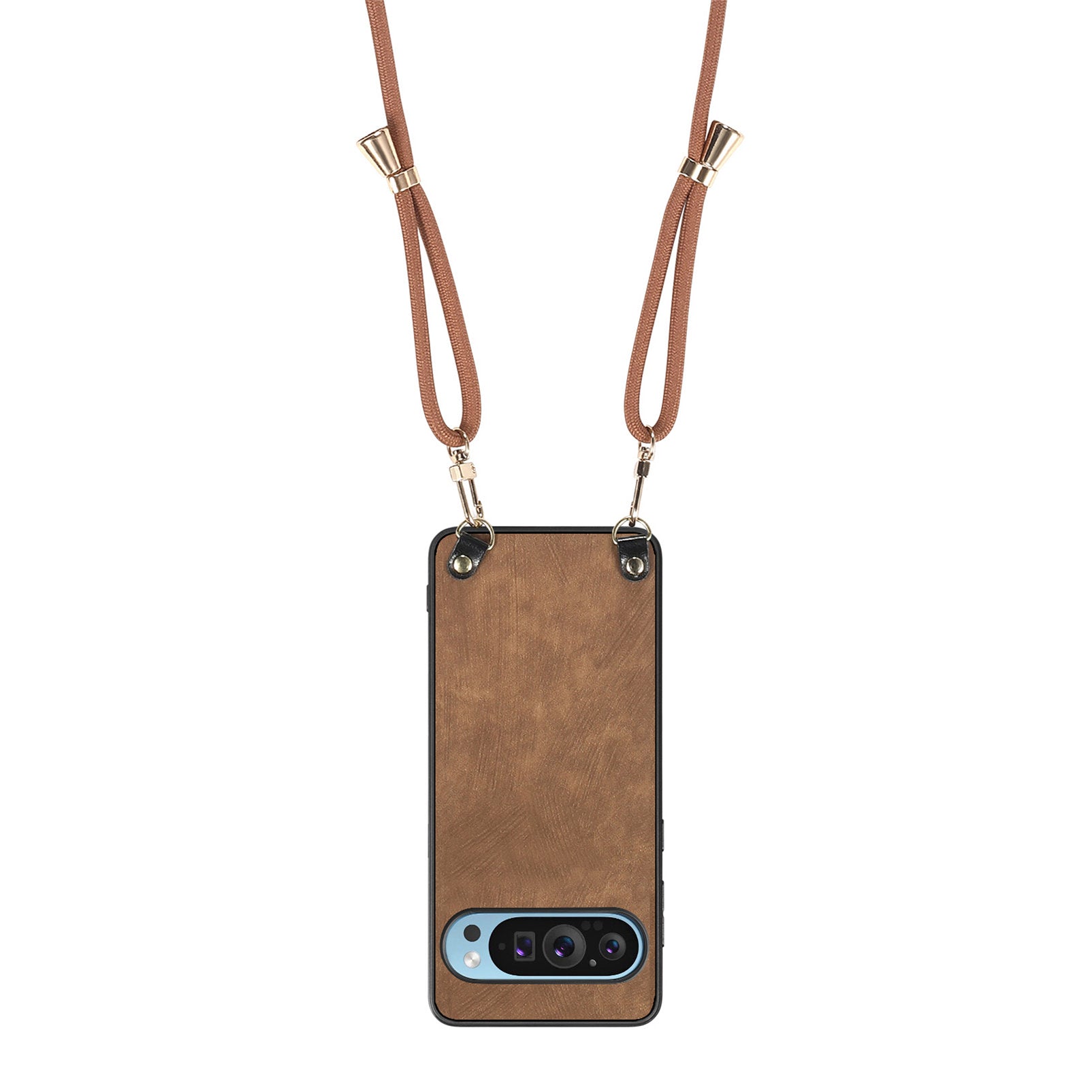 For Google Pixel 9 Retro Leather Phone Back Cover with Adjustable Strap - Brown