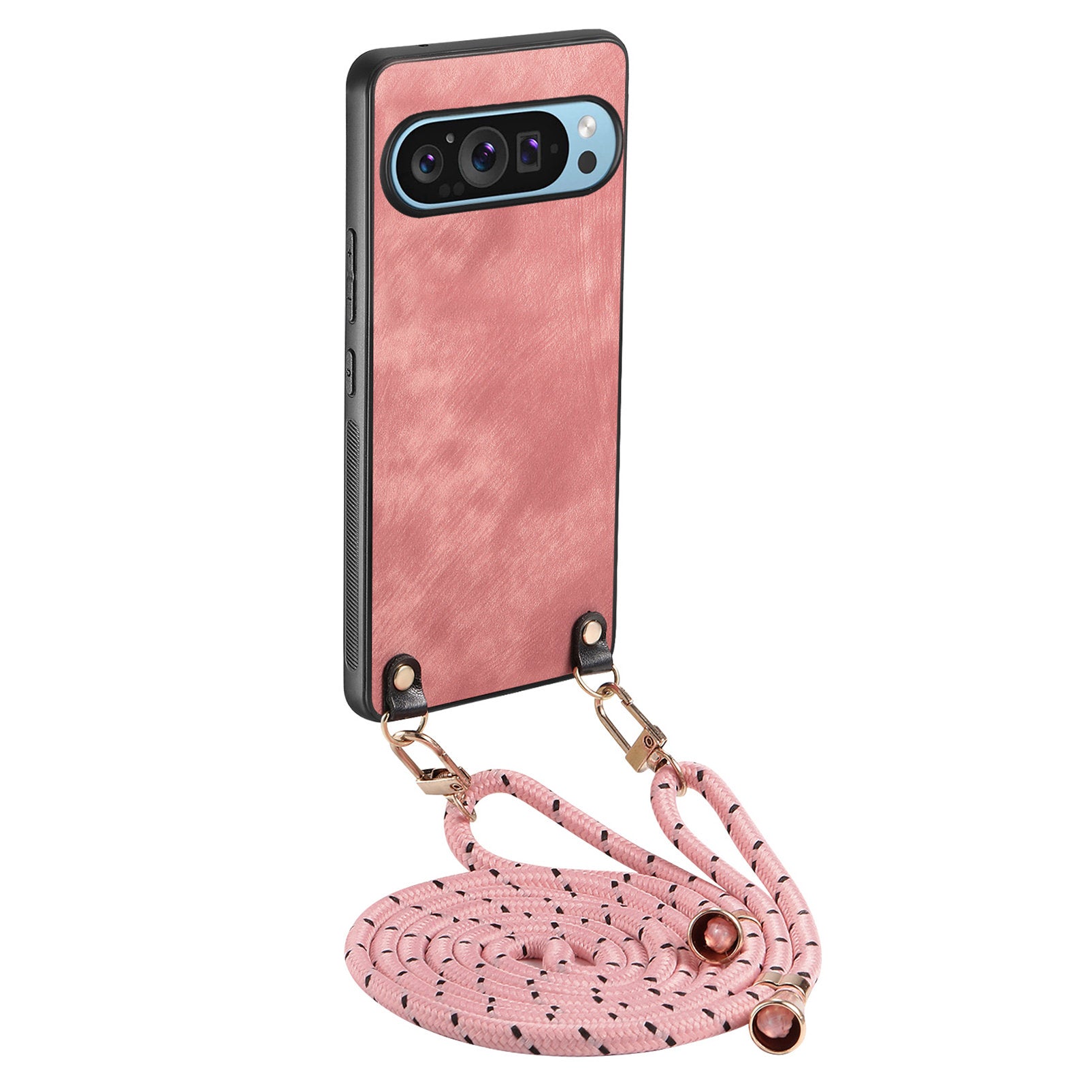 For Google Pixel 9 Retro Leather Phone Back Cover with Adjustable Strap - Pink