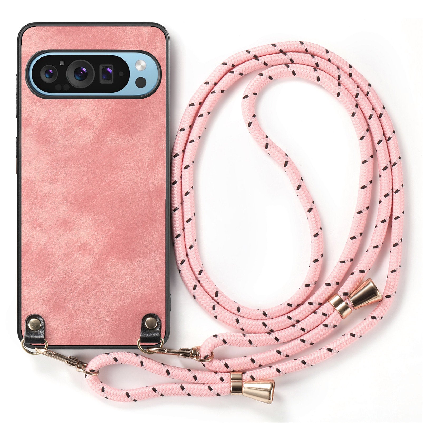 For Google Pixel 9 Retro Leather Phone Back Cover with Adjustable Strap - Pink