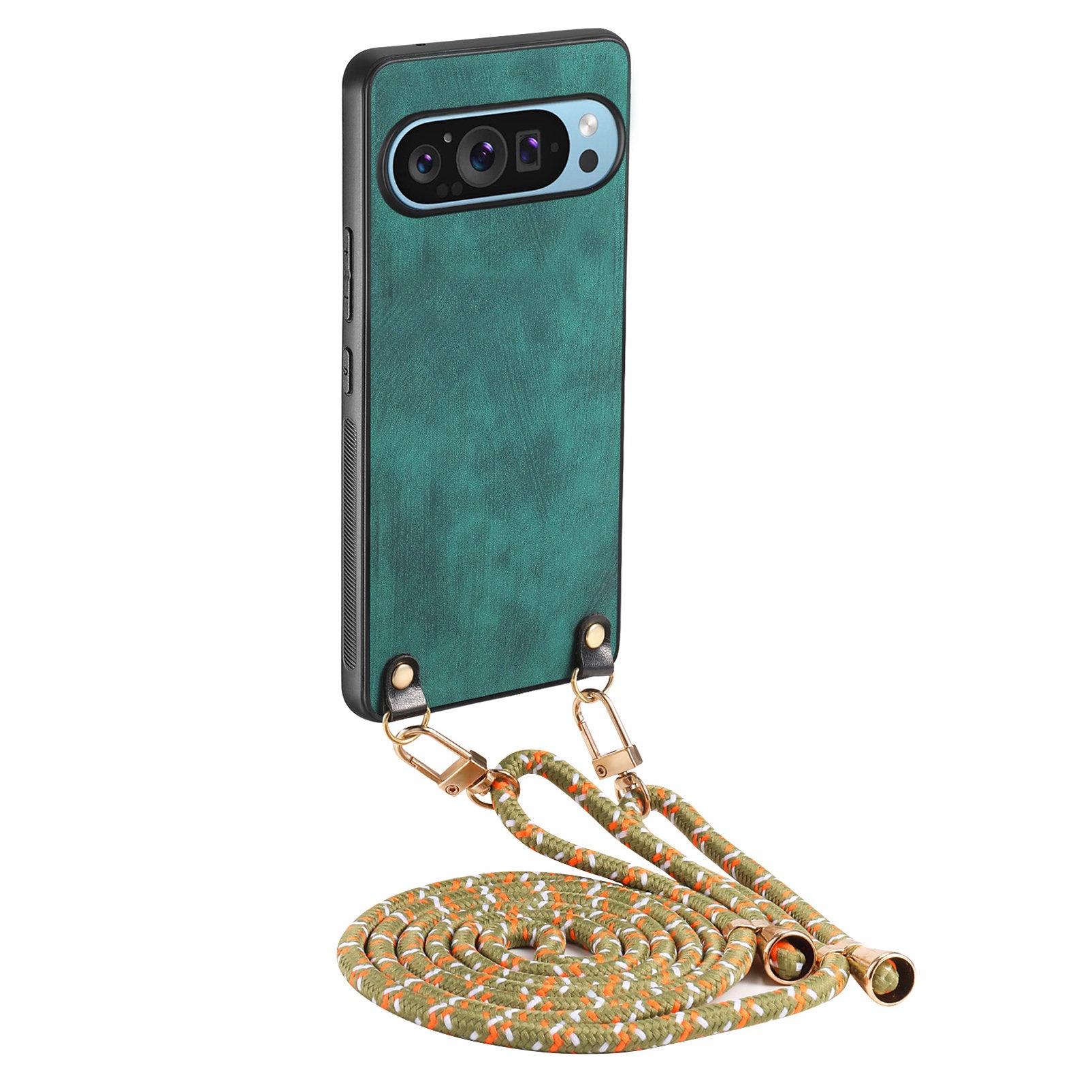 For Google Pixel 9 Retro Leather Phone Back Cover with Adjustable Strap - Green