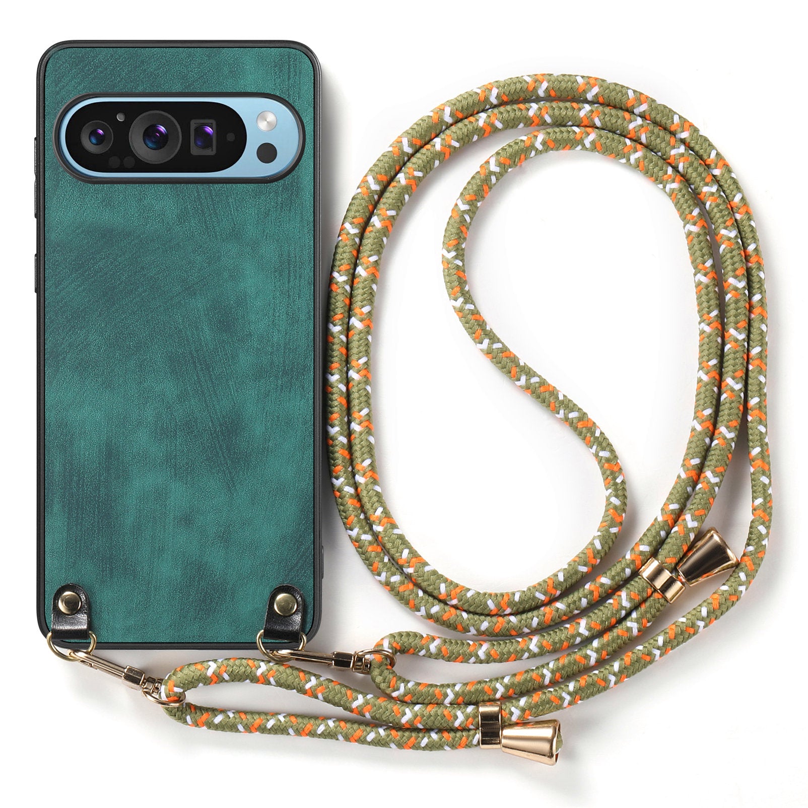 For Google Pixel 9 Retro Leather Phone Back Cover with Adjustable Strap - Green