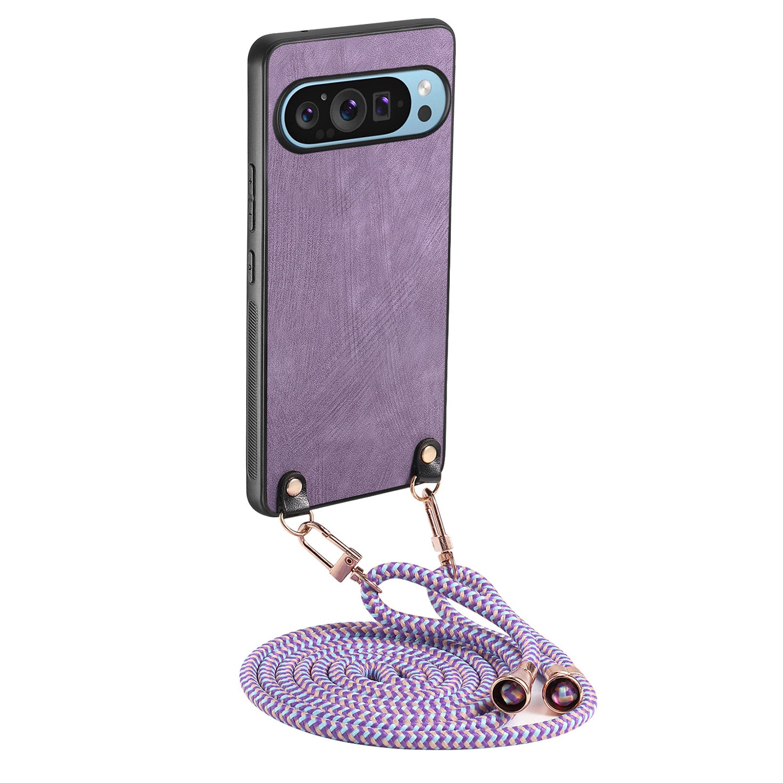 For Google Pixel 9 Retro Leather Phone Back Cover with Adjustable Strap - Purple