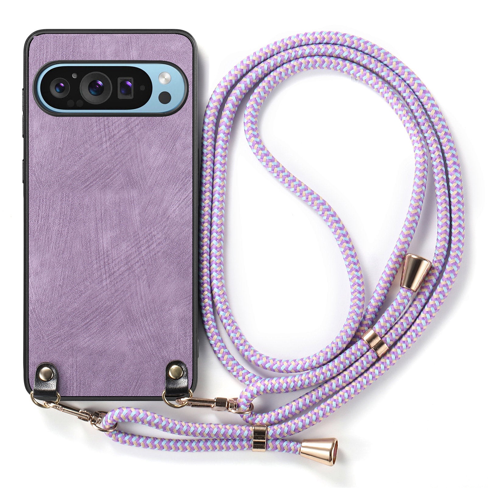 For Google Pixel 9 Retro Leather Phone Back Cover with Adjustable Strap - Purple